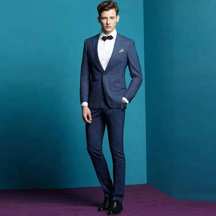 

100% Wool Casual Design Leisure elegant suit male wedding suits for men, Striped blue