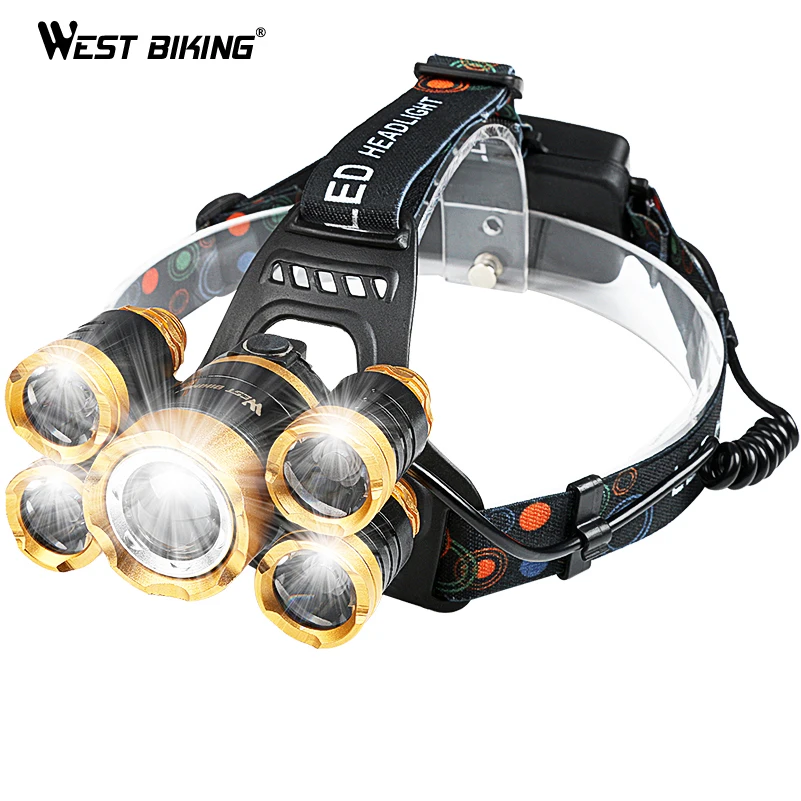 

WEST BIKING 600LM T6 Bike Light Waterproof Headlight 18650 Battery X 2 Bike Flashlight USB Rechargeable Led Cycling Front Light, Gold/silver