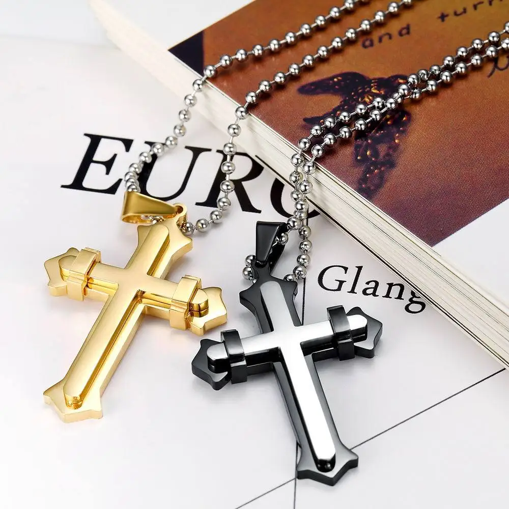 religion style cross pendant stainless steel couple necklace for men and women