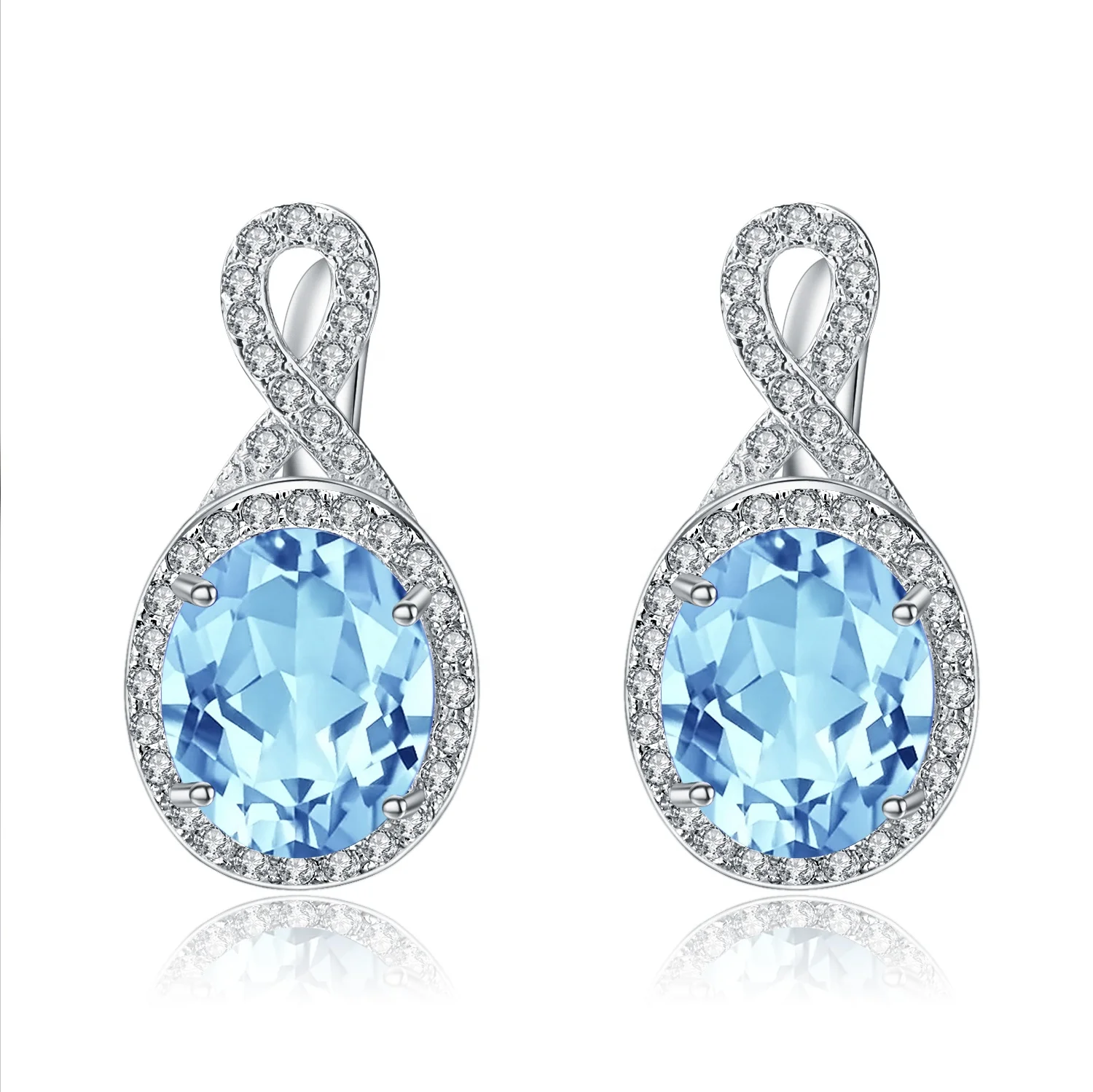 

Abidng Sky blue topaz women long diamond gemstone custom fashion 925 sterling silver earring set jewelry