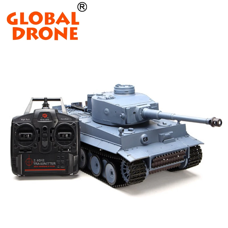 

2018 Hot Product Global Drone Henglong 3818-1 German tiger I RC Tank Metal Gear and Track Upgraded RC Battle Tank, Gray