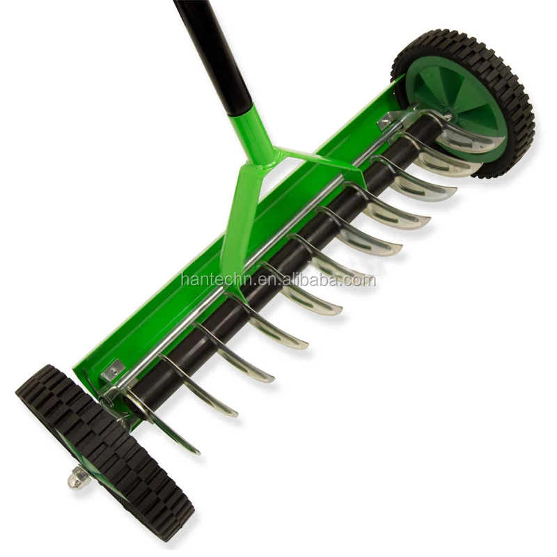Gardening Tools Garden Heavy Duty Rake Lawn Spike Aerator With Wheel