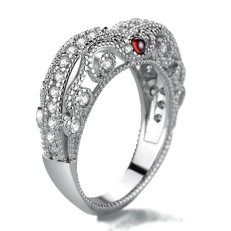 

XEYJZ282 Luxury Retro Heart Shaped Red Zircon Gem Stone Shiny Beautiful Wedding Rings Princess Women Platinum Plating Ring