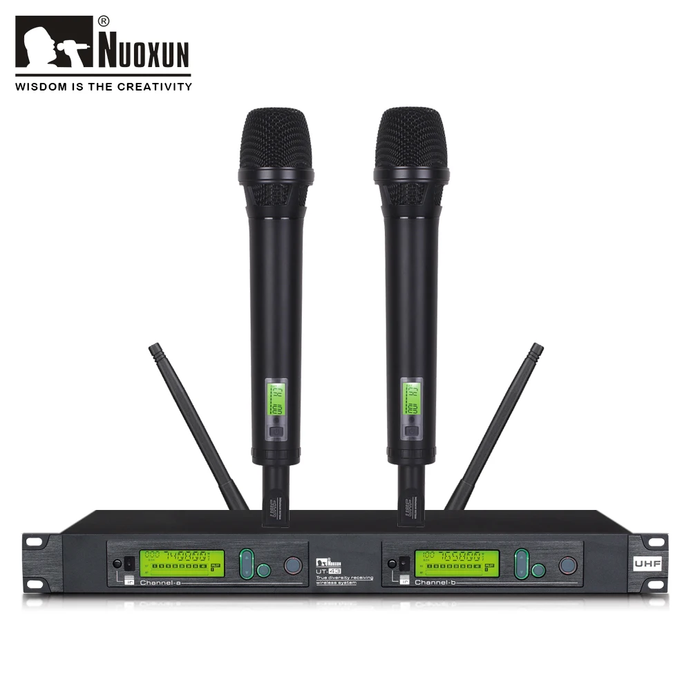 

Professional Dual Channel True Diversity UHF Wireless Microphone for performance, Black
