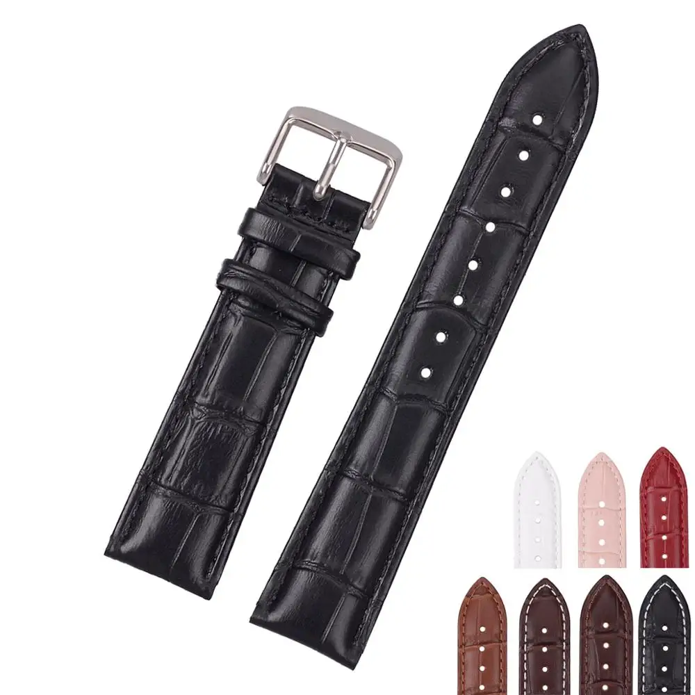 

EACHE 12mm 14mm 16mm Wholesale Custom Popular Genuine Leather Crocodile Pattern Black Genuine Leather Watch Strap For Mens