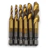 6pcs HSS 6542 Titanium plated metric hexagonal thread thread m3-m10 combination screw tap drill bit set for metal drilling