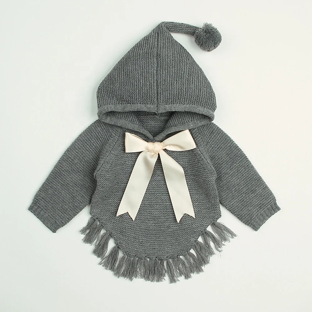 

Adorable Baby Knits Tassel Bow Cardigan Jacket Coat Sweater Hooded