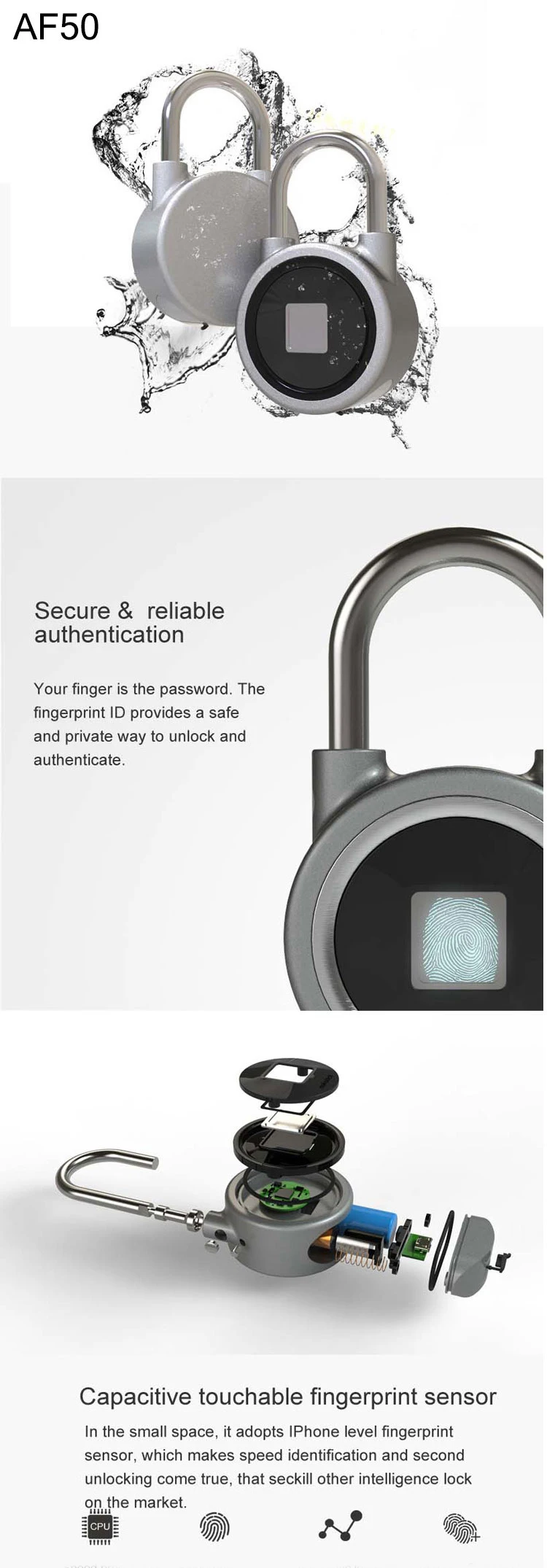 Fingerprint Bluetooth padlock Portable Smart Gym Padlock Locker Lock Security Lock Indoor Outdoor and Anti-theft