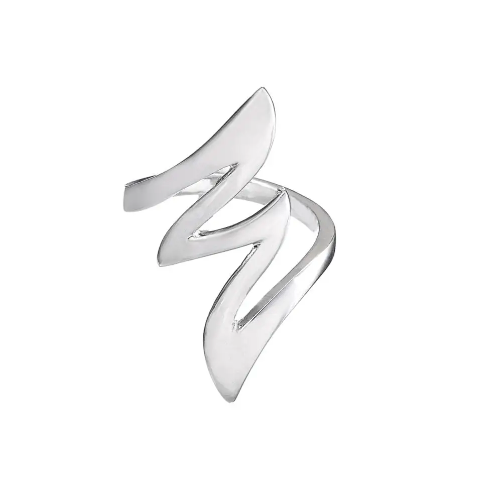 

2019 New Simple Design Custom Wave Shape Jewelry Long Plated Fashion Metal Silver Finger Ring