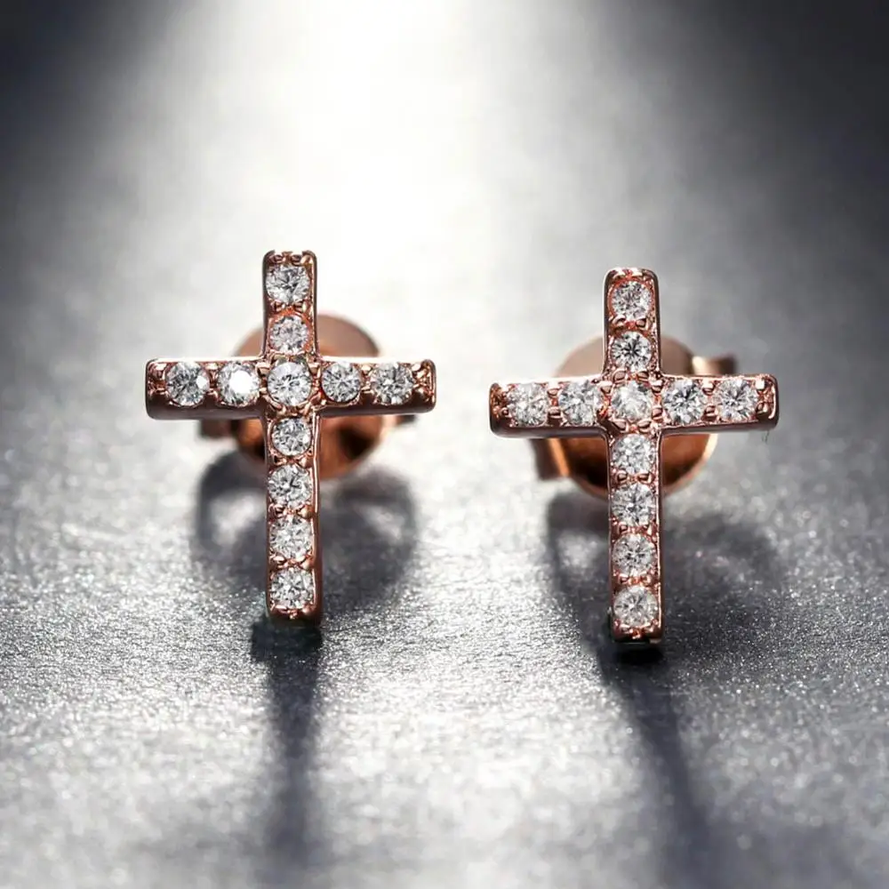 

RINNTIN OE132 New Silver Plated Jewelry Cross Designs Rose Gold Earrings Stud Fashion and Accessories