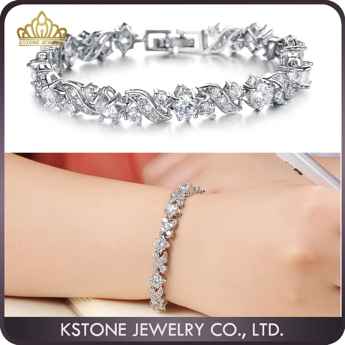

KSTONE 2016 New fashion White gold plated cz bangle bracelet designs for woman, Can be customized