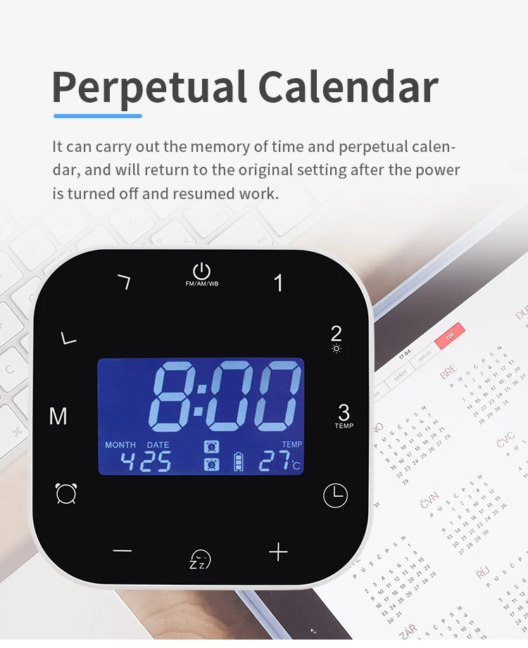 outdoor digital calendar fm radio desk square lcd smart alarm clock