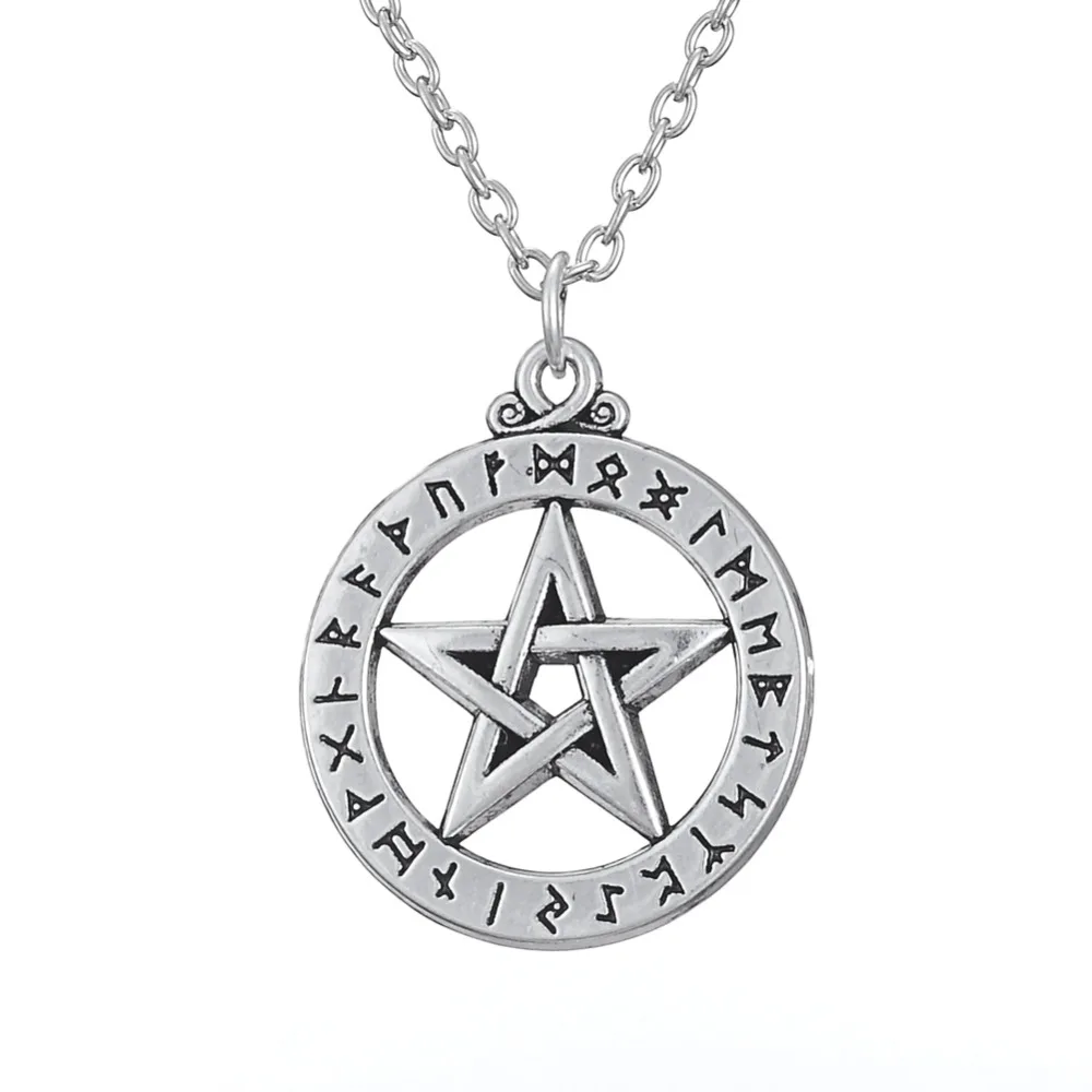 

Slavic Nordic Rune Alphabet Pentacle Pentagram Charms Metal Charms Pendant Viking Necklace, As picture