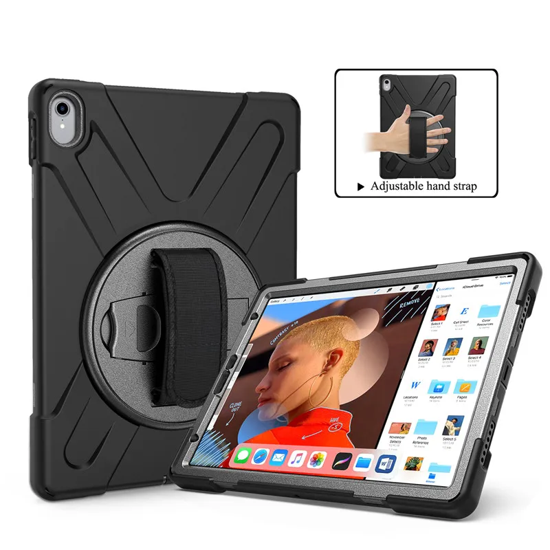 

AICOO Hybrid Shockproof Silicon Shoulder Strap Tablet Stand Case Cover For Samsung Tab S Case E T377 S3 T820 for ipad 9.7 mini, Black