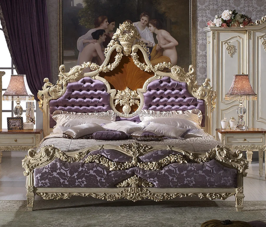 solid beech wood hand carved royal rococo bedroom furniture, anqitue  baroque bed room set, french bedroom furniture, view luxury bedroom set,  bisini