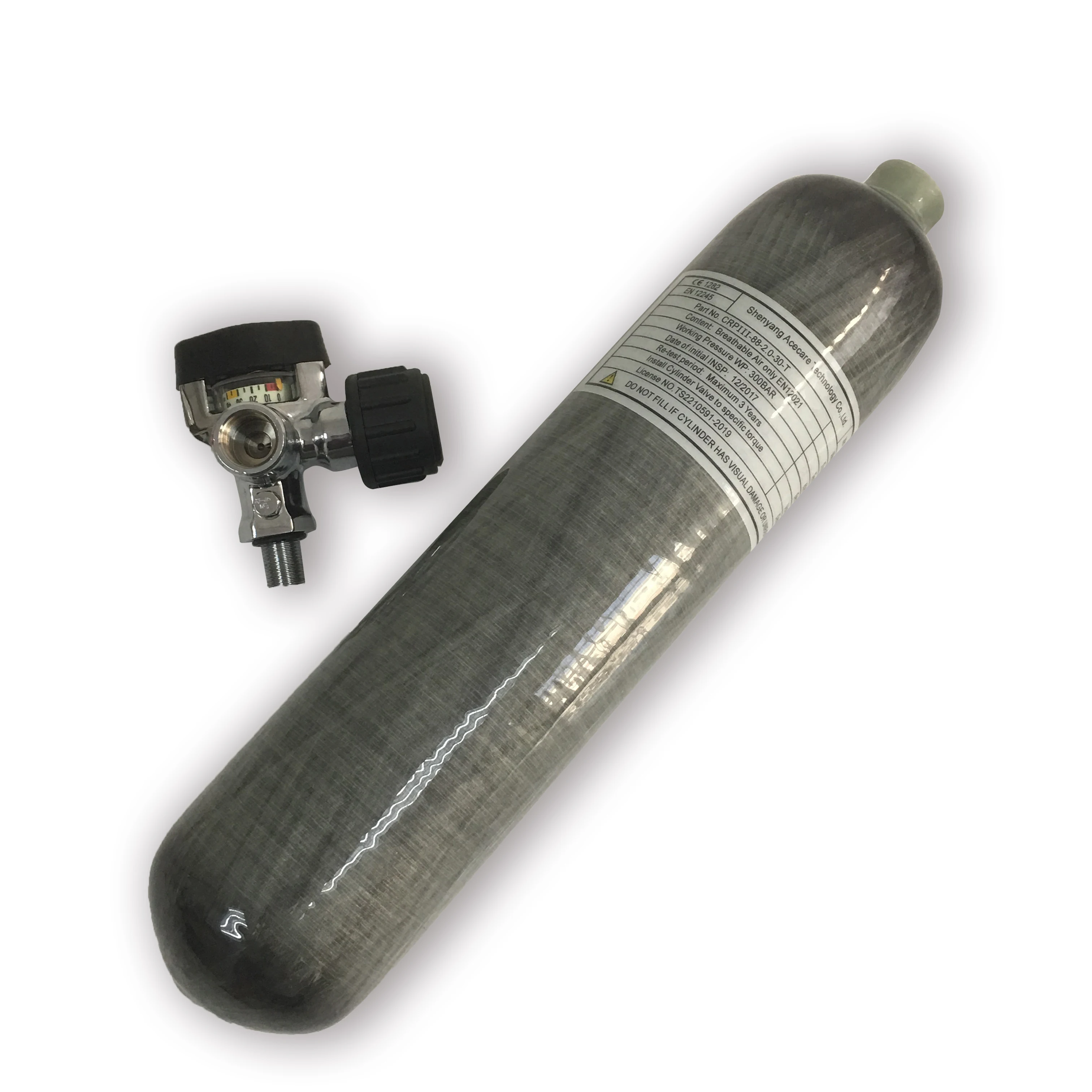 

2L 30MPa Carbon Fiber Cylinder for Diving Equipment Refilling PCP Air Rifle with Gauge Valve, Gray