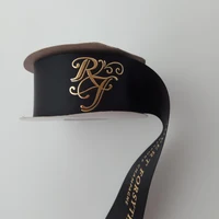 

Wholesale custom brand name printed embroidered grosgrain ribbon with gold foil logo
