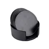 Black color pu synthetic leather table drink coffee cup coaster set