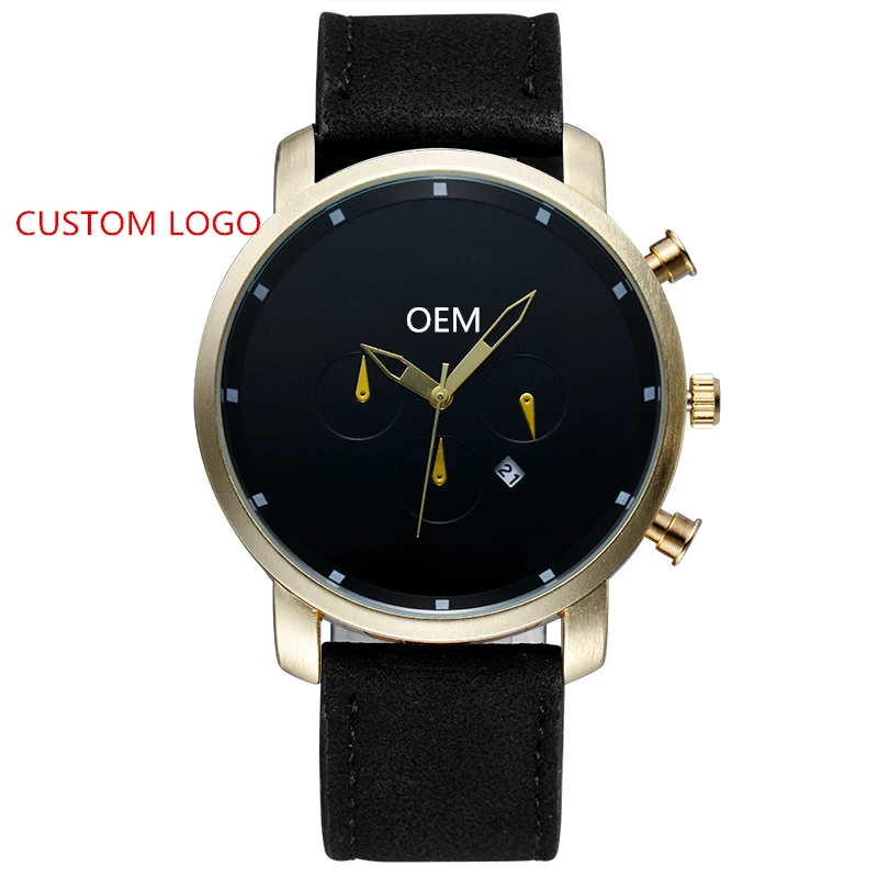 

Mens Big Dial Chronograph Watch Dial Maker Leather Wrist Watches Man Custom Quartz Watches, Black;brown;light brown