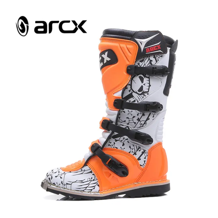 

ARCX Microfiber Boys Motorcycle Boots Pro Speed Racing Boots Knee high Motocross Riding Boots, Orange