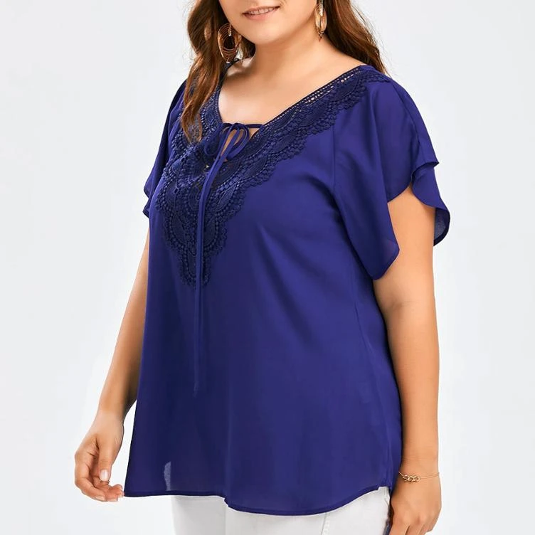 

F20869A Latest fashion plus size Lace short mandarin sleeve T-shirt for plus size women, Black, purple, khaki, blue, ginger, burgundy, green,
