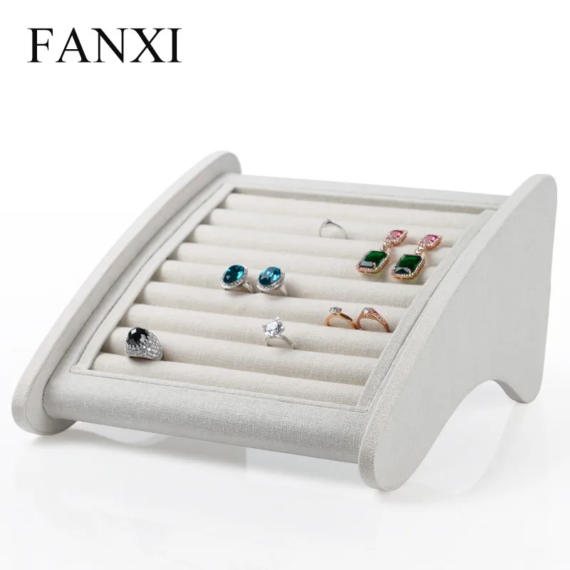 

FANXI creamy white color linen jewelry display jewelry display rack for counter ring/earring/ear stud stand