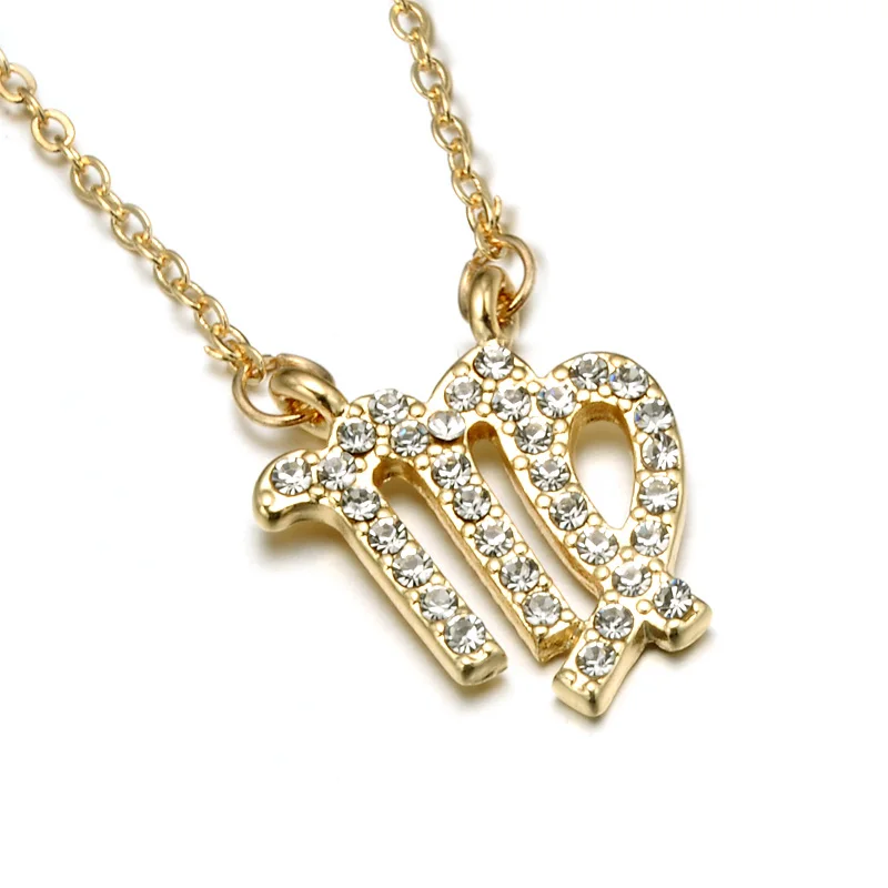 

Gold Fashion Trend Bright Crystal 12 Zodiac Virgo Sign Charm Pendant Necklace Jewelry