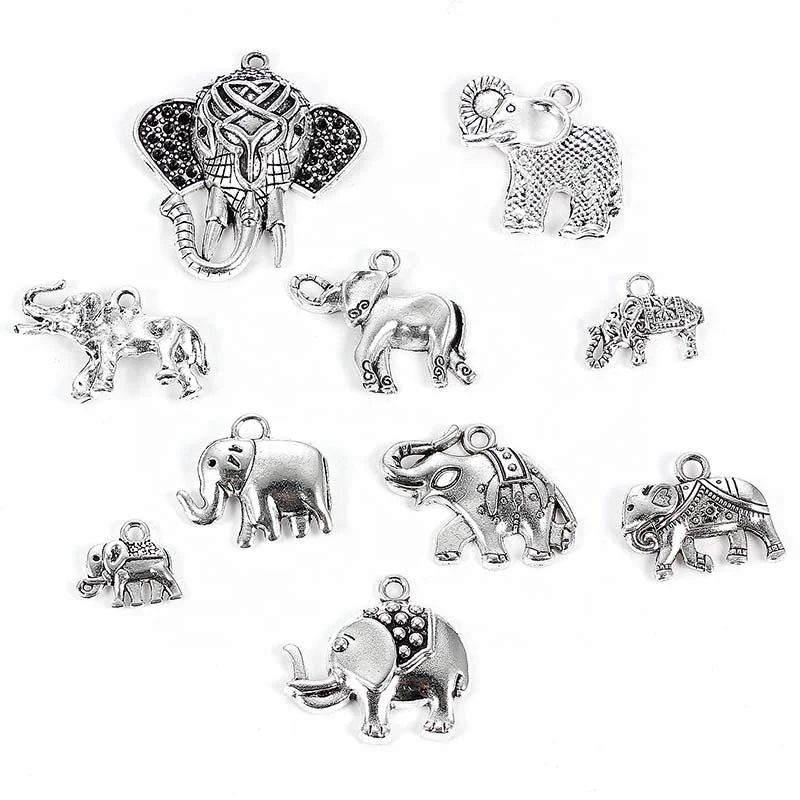 

Mixed Elephant Charms Antique Silver Color Cute Elephant Charms Pendants For Bracelets Small Elephant Charms Making Jewelry, Ancient silver