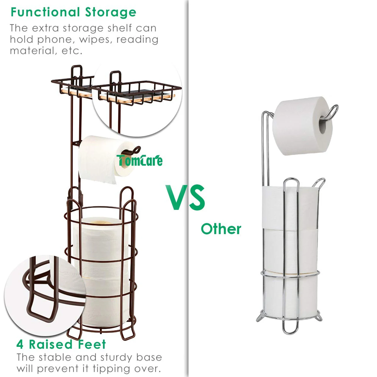 Freestanding Metal Wire Toilet Tissue Paper Roll Holder And Dispenser