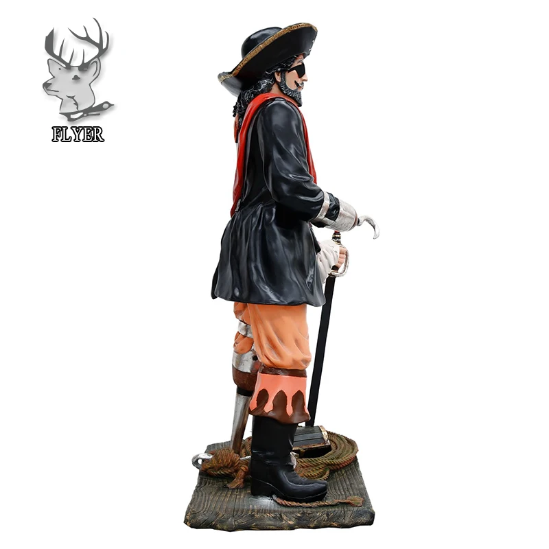 Outdoor Decoration Life Size Fiberglass Pirate Sculpture Sitting On The