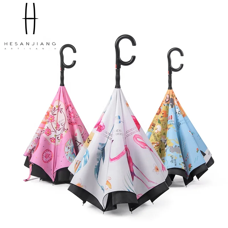 

easily stock buy 25inch large automatic open double layer reverse inverted windproof umbrella, As shown or customized