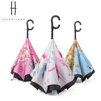

easily stock buy 25inches automatic open double layer reverse inverted windproof umbrella