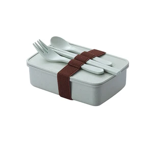 Image of Biodegradable 600ML portable Bamboo fiber bento lunch box with spoon and fork