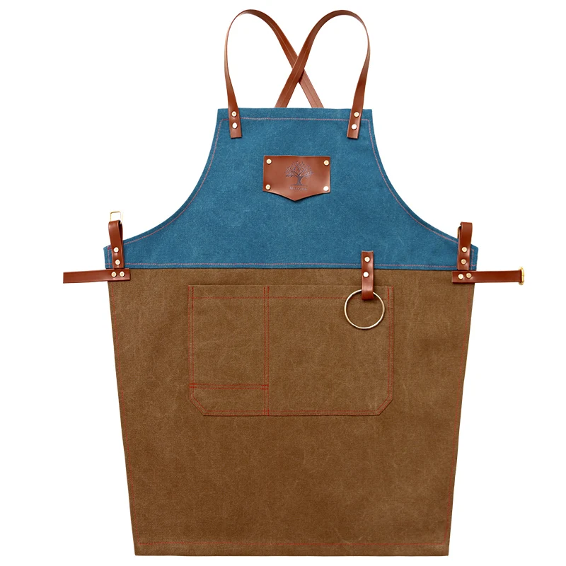 

Korean fashion barista restaurant men and women overalls painting custom logo canvas cowboy apron with logo custom, Blue;brown or customized color