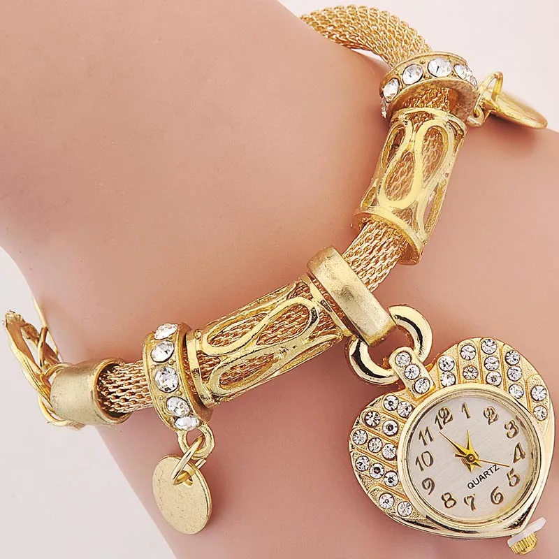 

Hot Sale Fashion Heart Shaped Ladies Quartz Bracelet Watch Women, Gold;silver