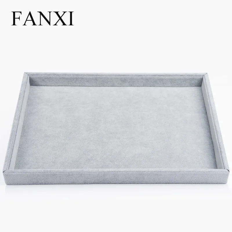 

FANXI Functional Silver Grey Jewelry Flat Tray Necklace Earrings Ring Bracelet Holder Case Ice Velvet Jewelry Display Tray, Silver or customized color for velvet jewelry tray