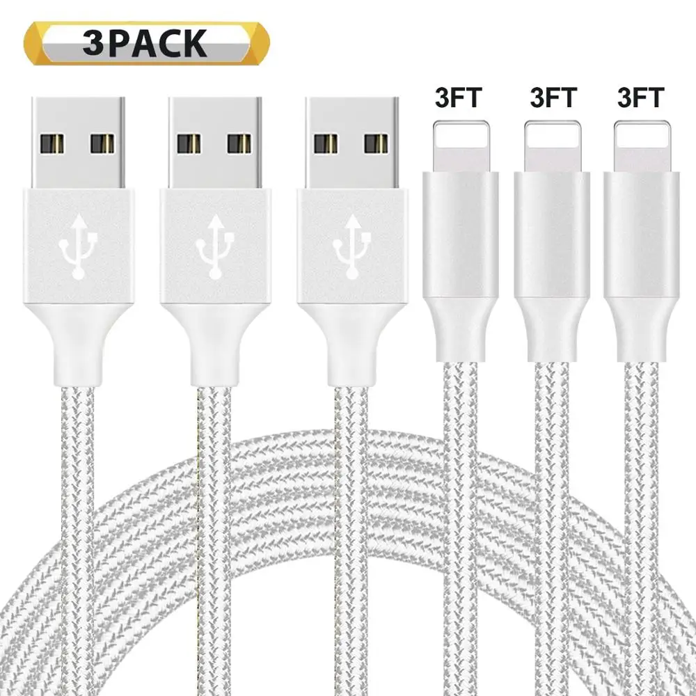 

Fast Usb Data Nylon Braided Charging Cable for Iphone X 8 7 6 6s, Silver