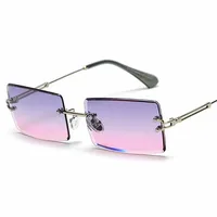 

2019 Fashion Luxury Women Diamond Cutting Frame Rimless Sunglasses Gradient Lens Rectangle Sunglasses