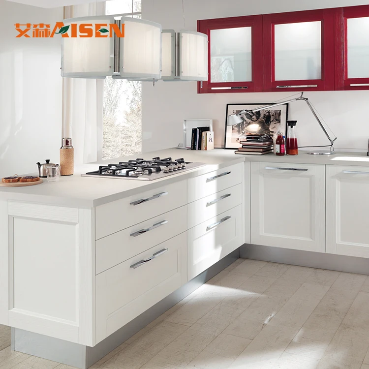 High End European Modular Fiber Kitchen Cabinet Without Handles