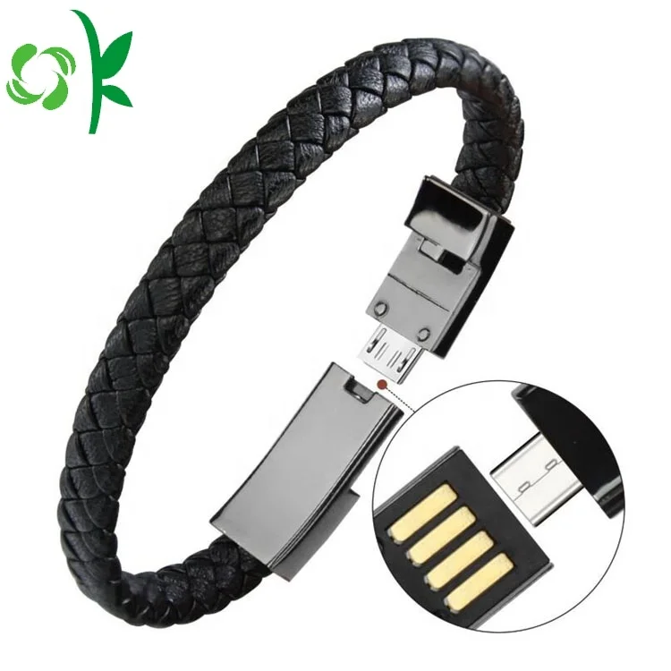 

Fashion Leather USB Cable Cell Phone Charger Bracelet, Black