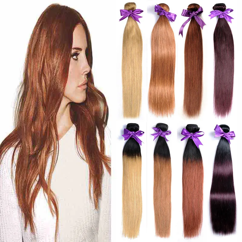 

So nice 1b 27 ombre color human hair extension , honey blonde ombre brazilian straight hair weave bundles with lace closure