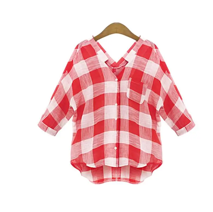 

AliExpress fashion women long sleeve summer autumn plaid shirt ladies red tops blouse