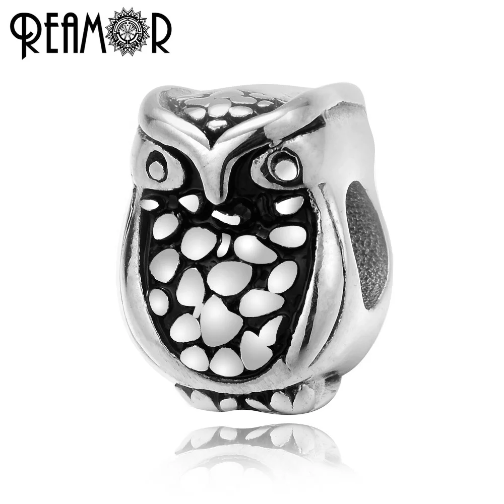 

REAMOR 316l Stainless Steel Owl Beads 5mm Big Hole Spacer Beads Charms For Women Bracelets DIY Jewelry Making Findings Wholesale