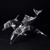 Dolphins Swimming Statue Hand Blown Clear resin Art Figure 12" dolphin figure