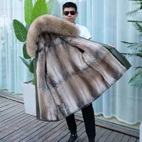 

QDFUR Luxury Men Winter Parka Coat Real Raccoon Fur Hoody Rabbit Fur Lining Male Warm Outerwear QD9049