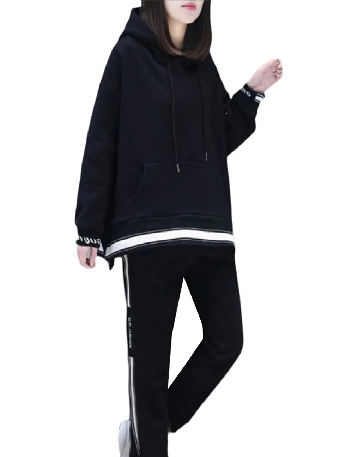 Zimaes-Women Pullover All-Match Hooded Relaxed Funky 2-Piece Tracksuit