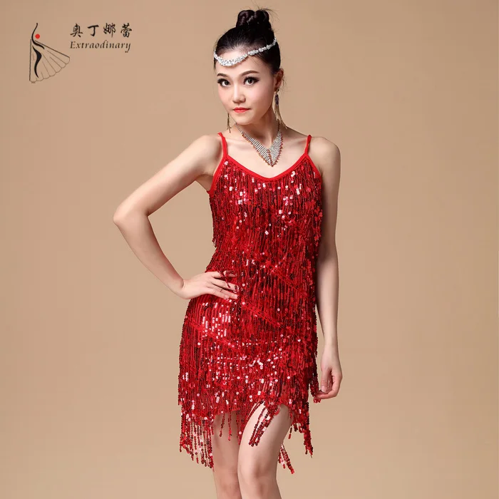 

Latin dance dress cheap sexy tassels skirt sequin latin adult dress