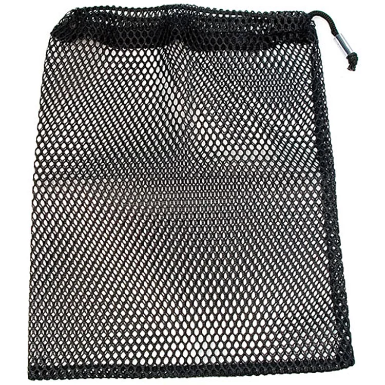 Black Drawstring Nylon Mesh Bag With Fastener Nylon Mesh Pouch ...