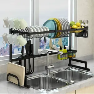 Image of 2 Tiers Kitchen Dish Drying Rack Dish Drainer Storage Rack
