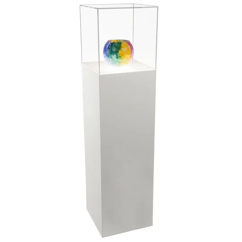 Gloss White Laminate Led Lighted Pedestal Display Case With Acrylic